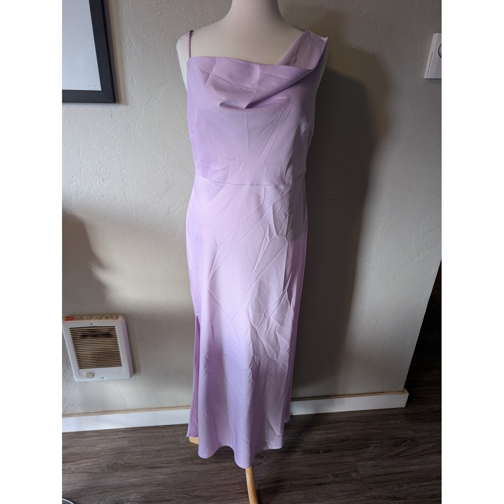 Nasty Gal Purple satin asymmetrical cowl neck maxi dress women's sz 12